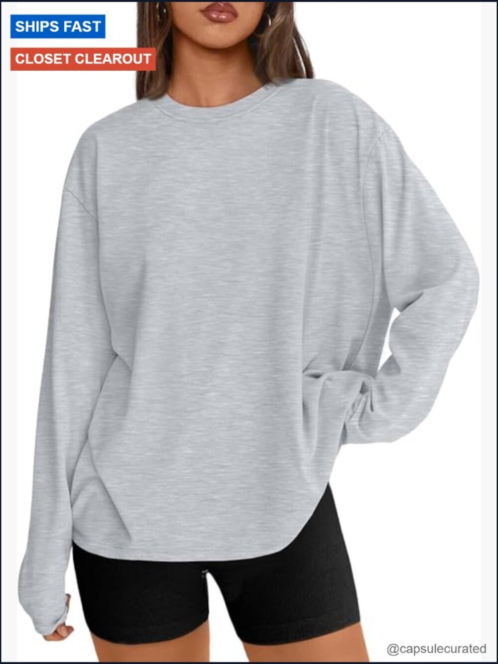 Oversized Long Sleeve Crew Neck Tee Y2K Casual Workout Top
